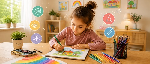 نقاشی چگونه تمرکز کودک را افزایش می‌دهد؟ راهنمای والدین برای تقویت توجه، خلاقیت و مهارت‌های ذهنی کودک